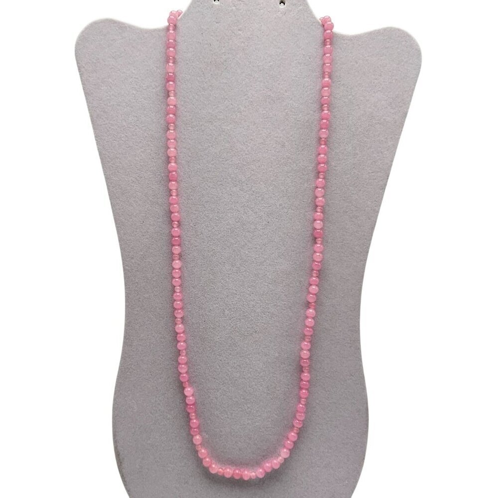 Pink Quartz Beaded Necklace With Round Beads Barrel Clasp 28 in